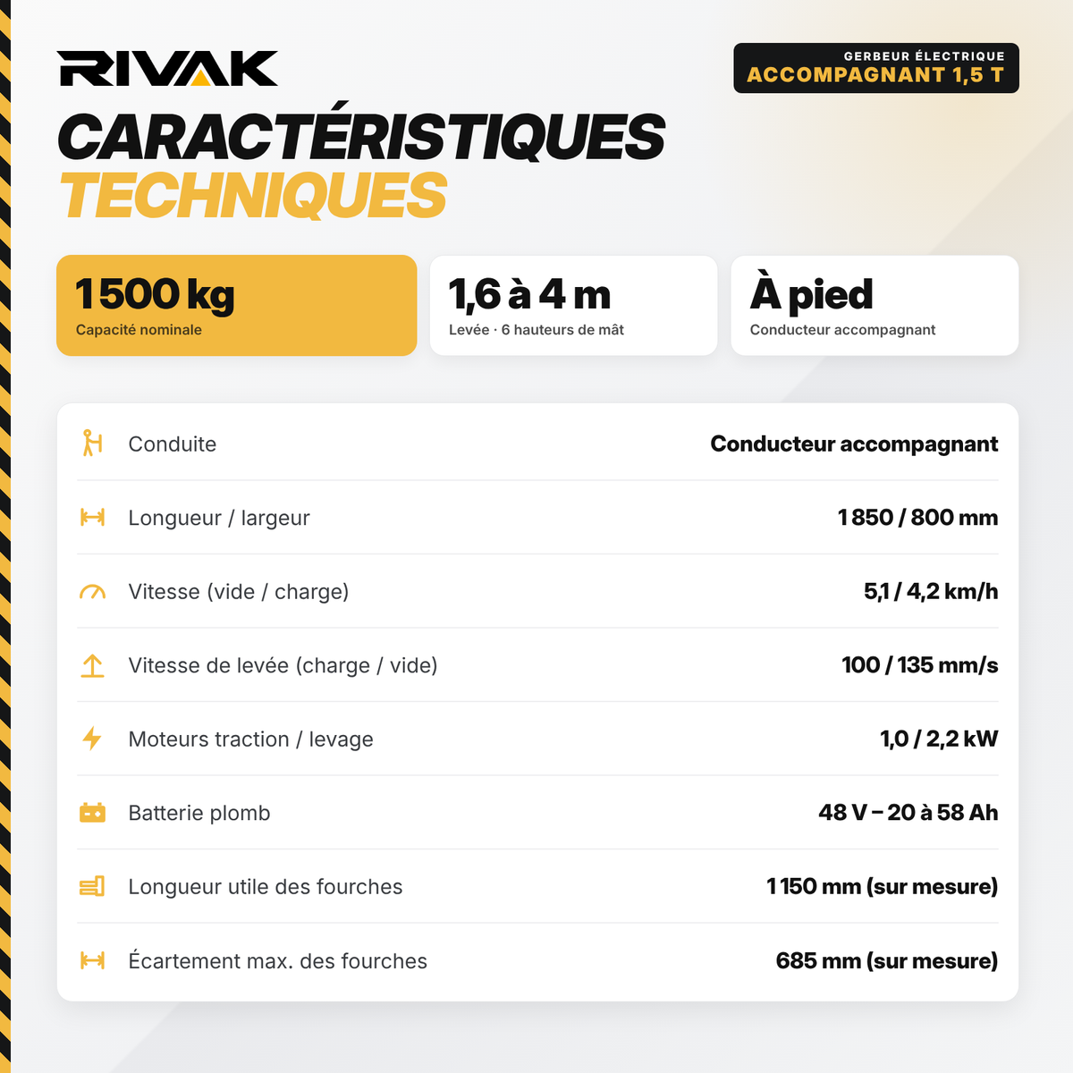 Gerbeur électrique à conducteur debout 1,5 tonne