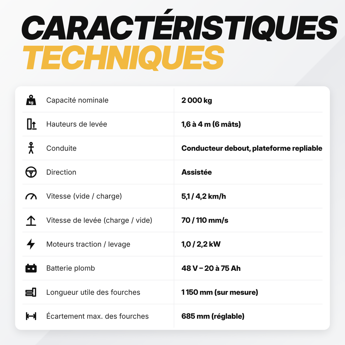 Gerbeur électrique à conducteur debout 2 tonnes