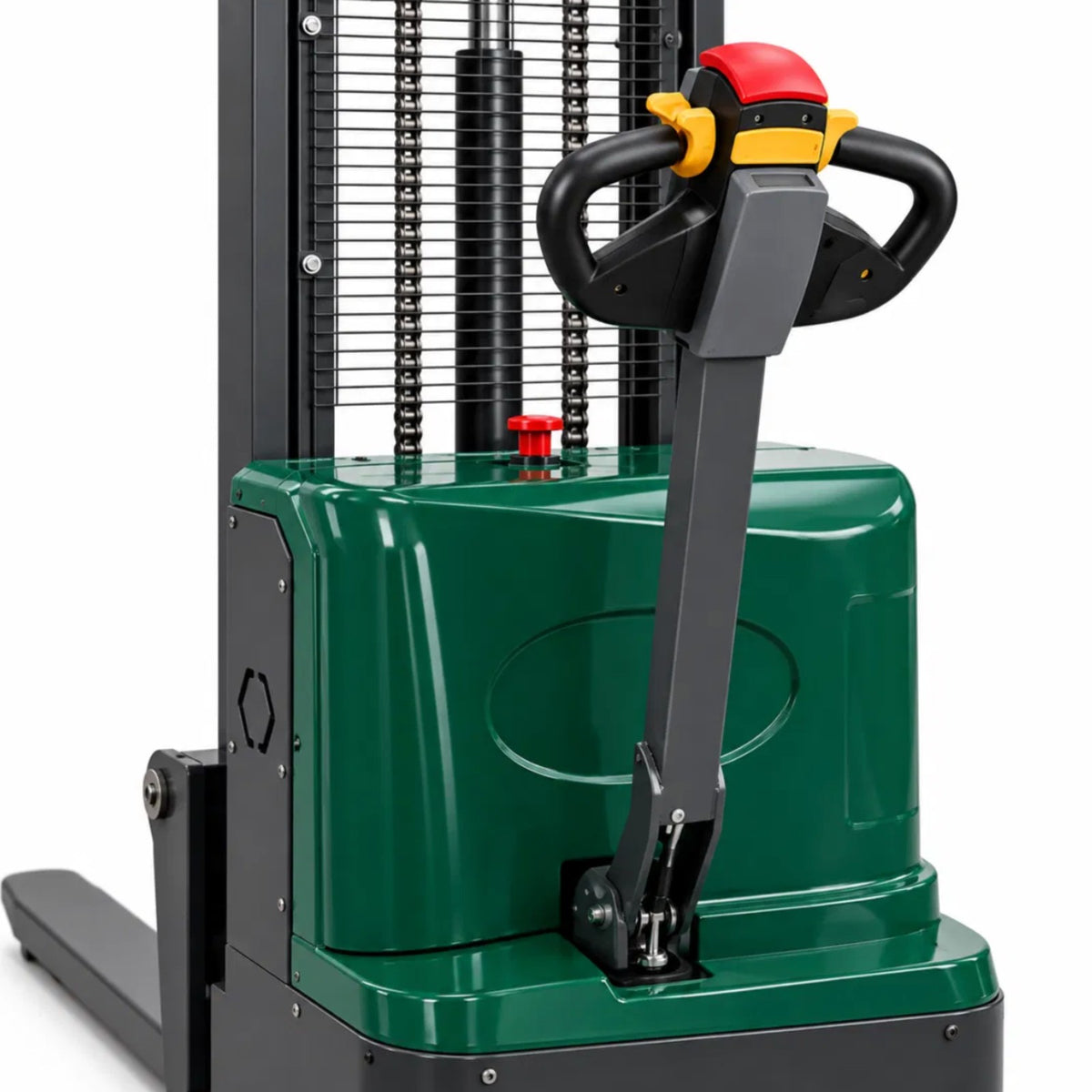 Gerbeur électrique à conducteur accompagnant – coloris vert – timon