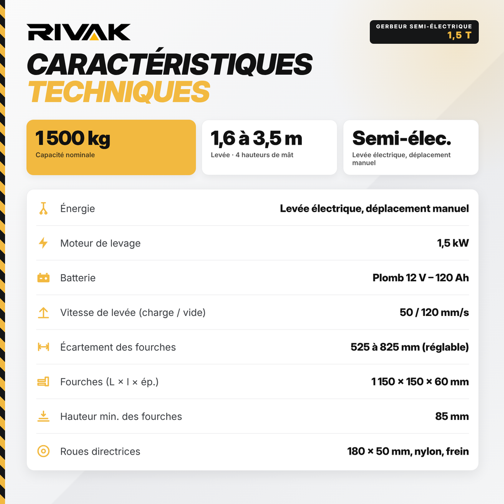 Gerbeur semi-électrique 1,5 tonne