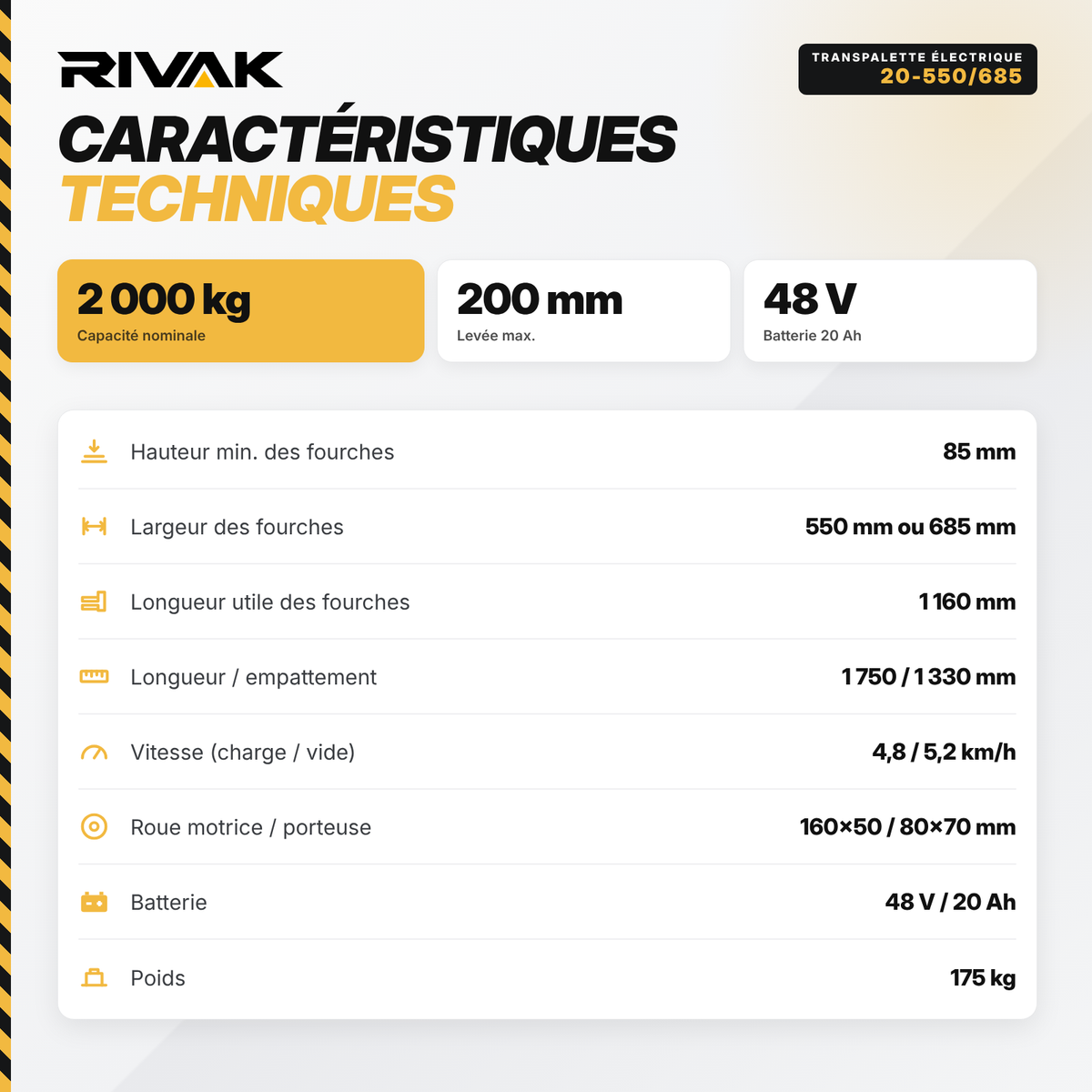 Transpalette tout électrique 2 tonnes – 20-550/685
